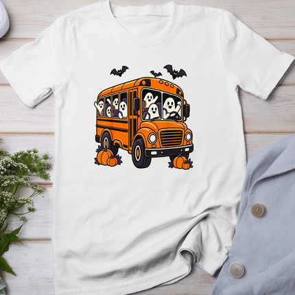 Halloween School Bus Driver Ghosts and Pumpkins T-Shirt