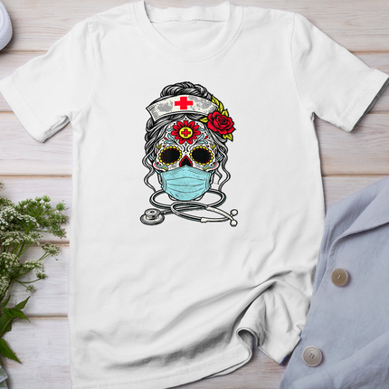 Sugar Skull Nurse Halloween RN Mexican Los Muertos RN T-Shirt