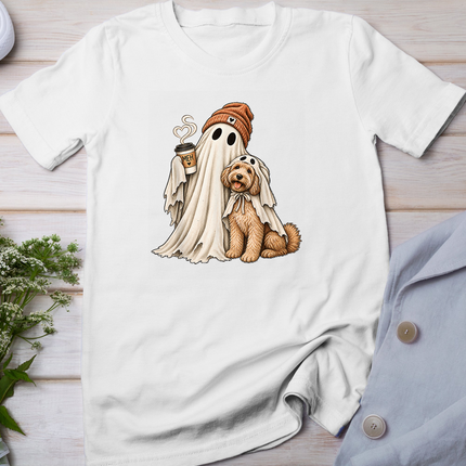 Ghost Coffee Lover Doodle Dog Halloween Costume Heart Steam T-Shirt