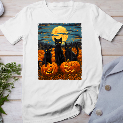 Black Cat Halloween Cat Lovers Starry Night Cat Van Gogh Cat T-Shirt