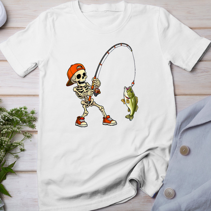 Halloween Skeleton Fishing Bass Fisherman Funny Spooky T-Shirt