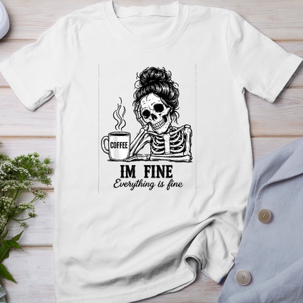 Funny Skeleton Coffee Messy Bun Gothic Halloween Graphic T-Shirt