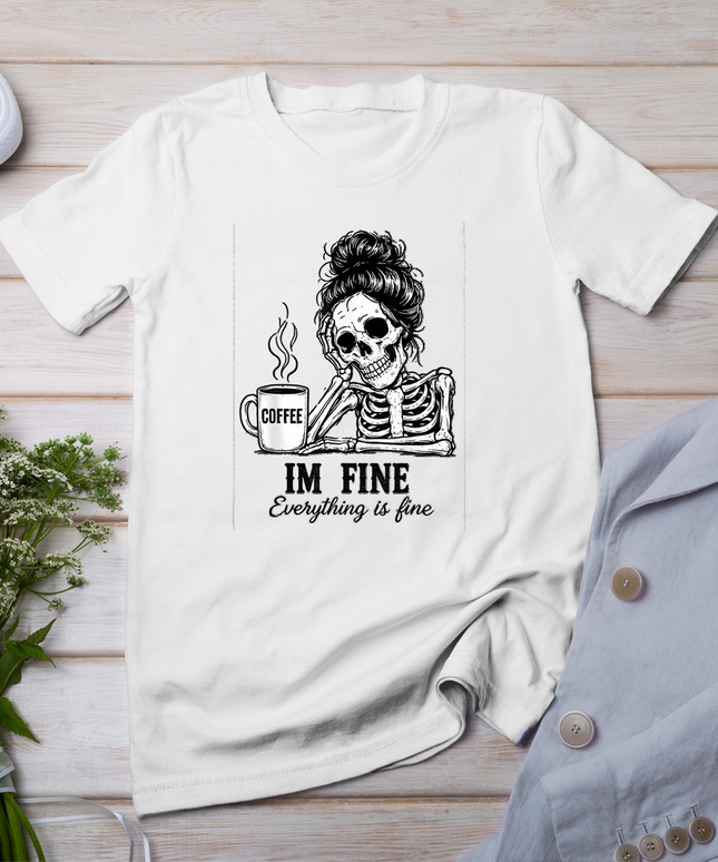 Funny Skeleton Coffee Messy Bun Gothic Halloween Graphic T-Shirt