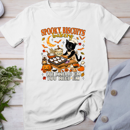 Funny Spooky Biscuits Bakery Black Cat Halloween Pumpkin Kid T-Shirt