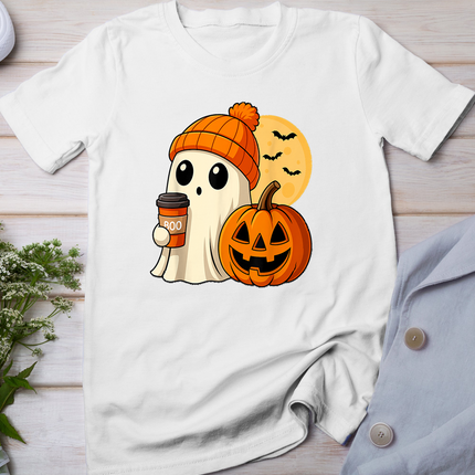 Halloween Ghost Coffee Pumpkin Spooky Season Women Kids Men T-Shirt